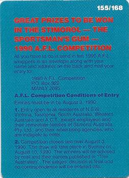 1990 AFL Scanlens Stimorol #155 Competition Card Front